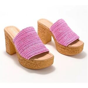 Seychelles Applause Platform Heels Pink Size 11 NWB Anthropologie Raffia Sandals